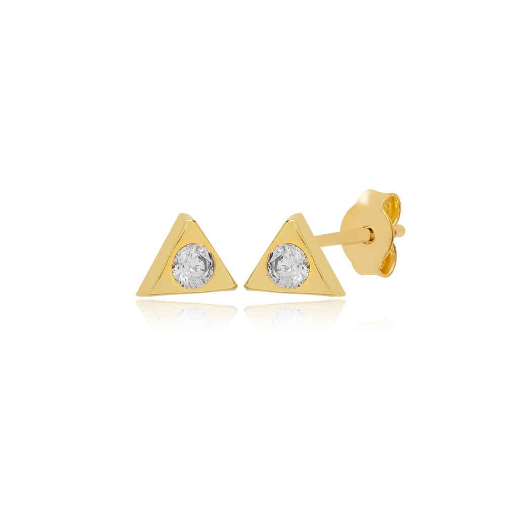 Triangle Design Zircon Stone Earrings Turkish Wholesale Handmade 925 Sterling Silver Jewelry