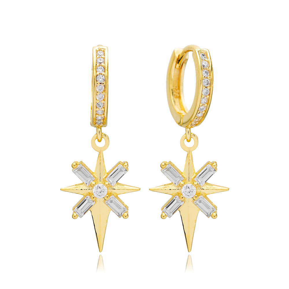 North Star Design Zircon Stone Dangle Earrings Wholesale Handcrafted Turkish 925 Silver Jewelry