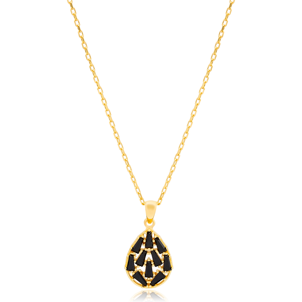 Pear Necklace Baguette Black Zircon Stone PEND-9187(1665)