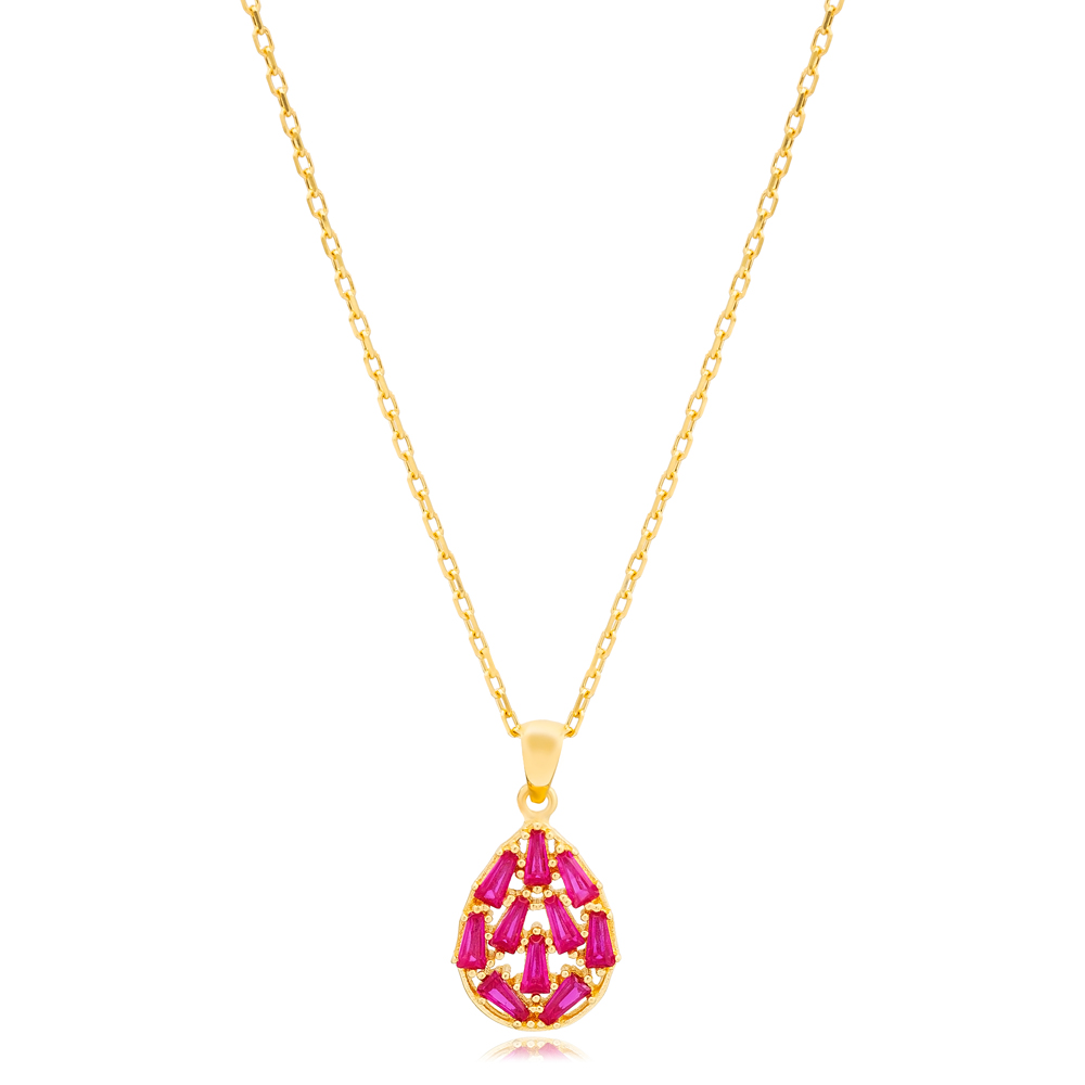 40+5 Cm Pear Ruby Necklace PEND-9884(1672)