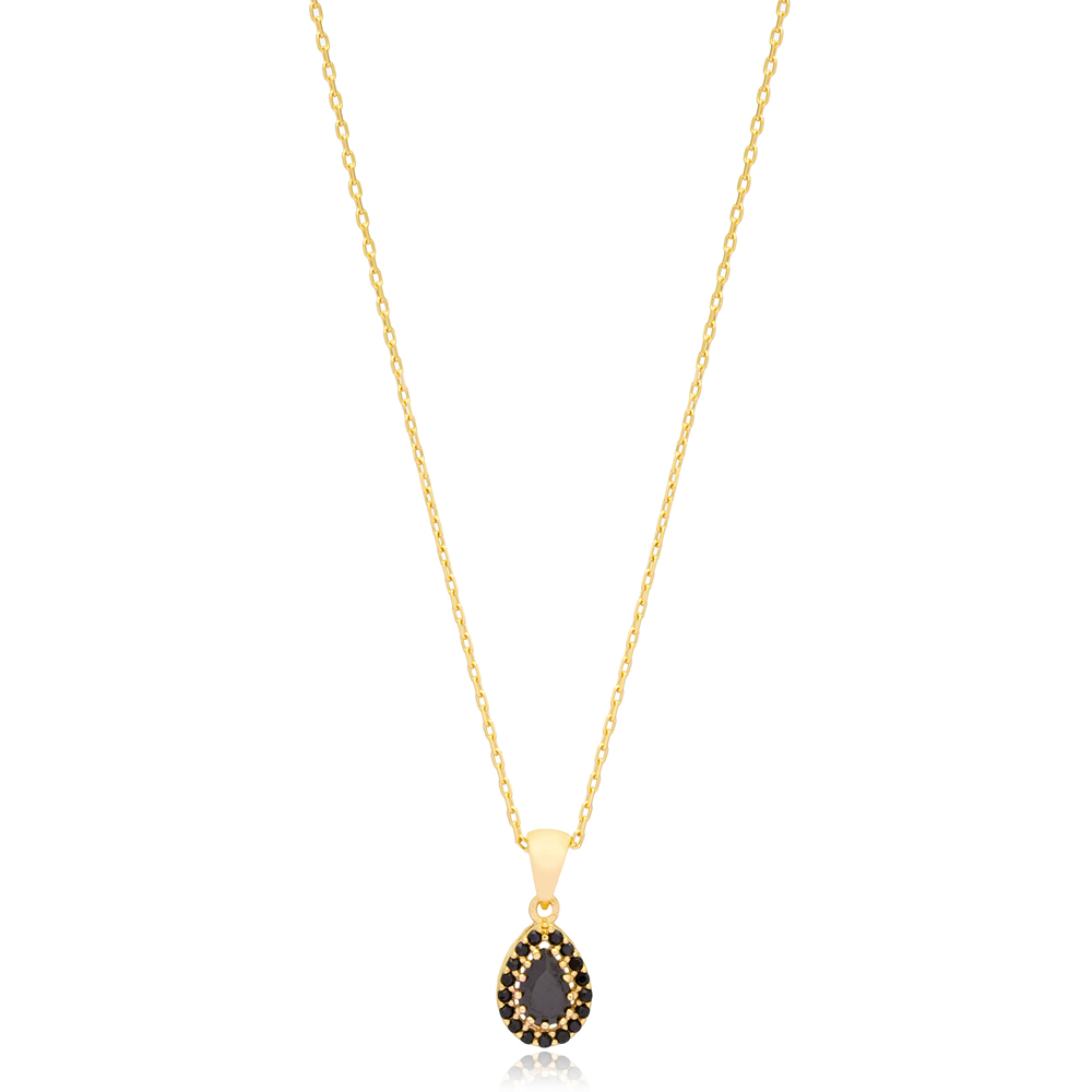 Pear Shape Black Zircon Stone Cluster Necklace Pendant Women Wholesale Turkish 925 Sterling Silver Jewelry