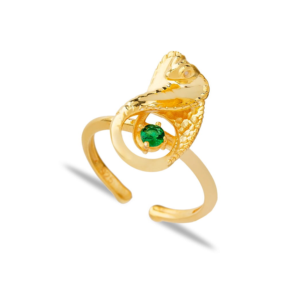 Snake Design Emerald Stone Adjustable Handcrafted Wholesale Ring 925 Sterling Silver Jewelry