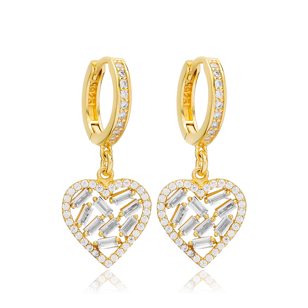 Baguette Heart Design Zircon Stone Wholesale Earring Turkish 925 Sterling Silver Jewelry