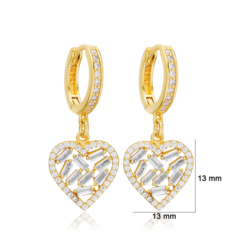 Baguette Heart Design Zircon Stone Wholesale Earring Turkish 925 Sterling Silver Jewelry