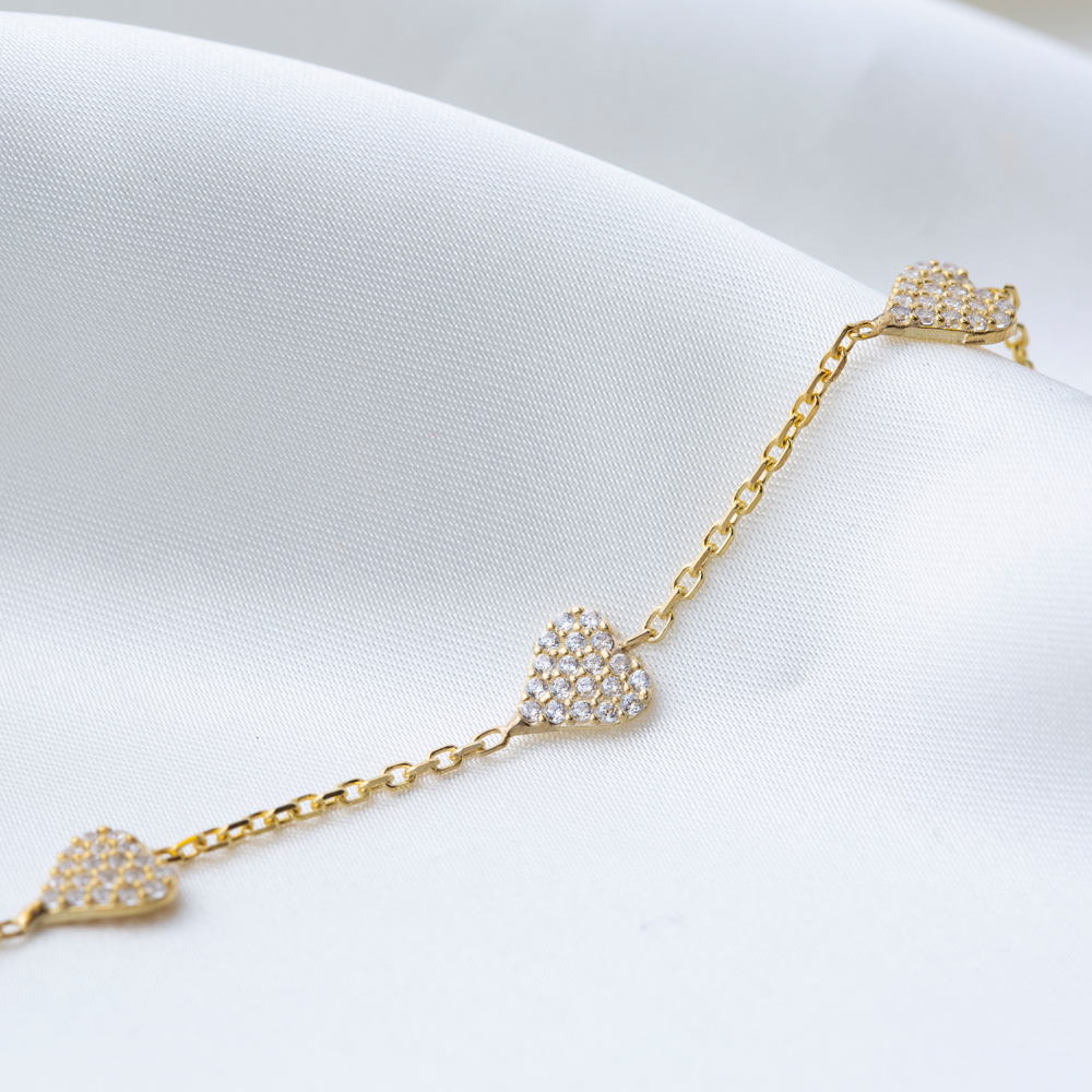 7mm Heart Design Shiny Zircon Stone Charm Woman Bracelet 925 Sterling Silver Jewelry
