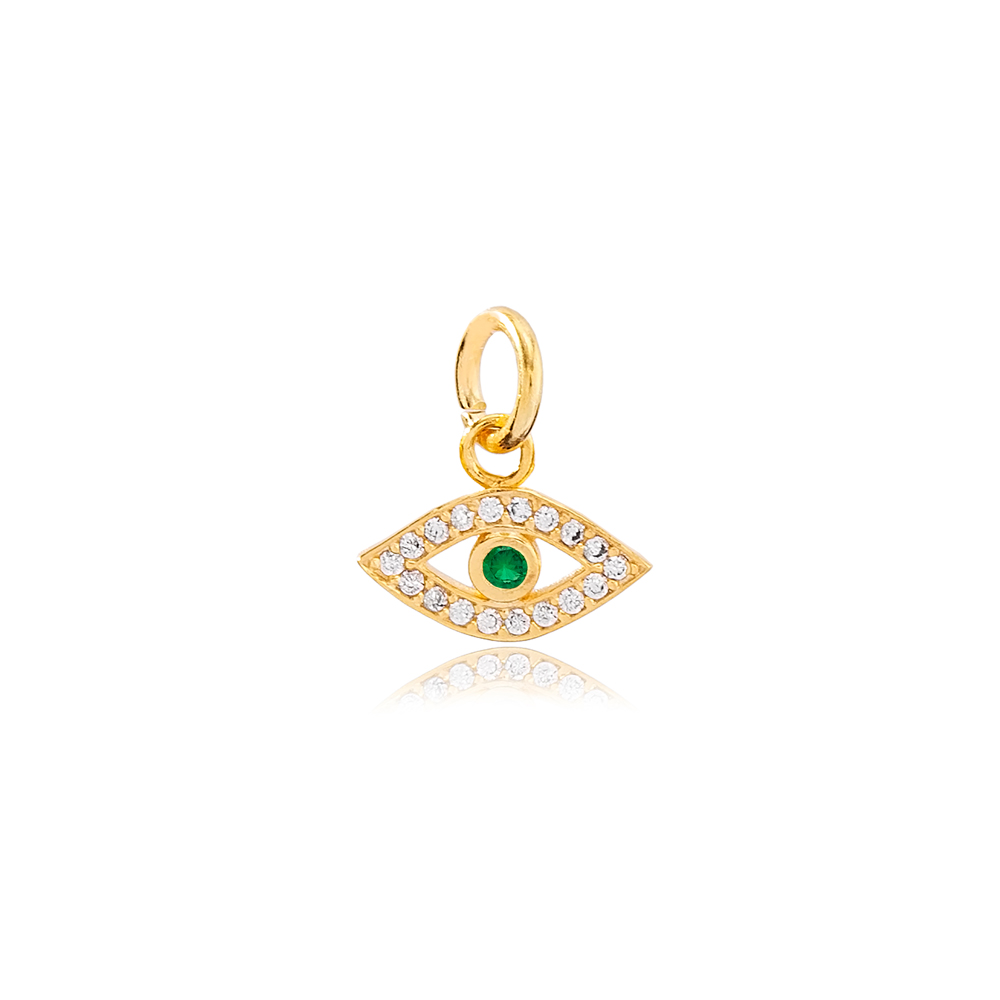 Trendy Emerald Zircon Evil Lucky Eye Charm Wholesale Handmade 925 Silver Sterling Jewelry