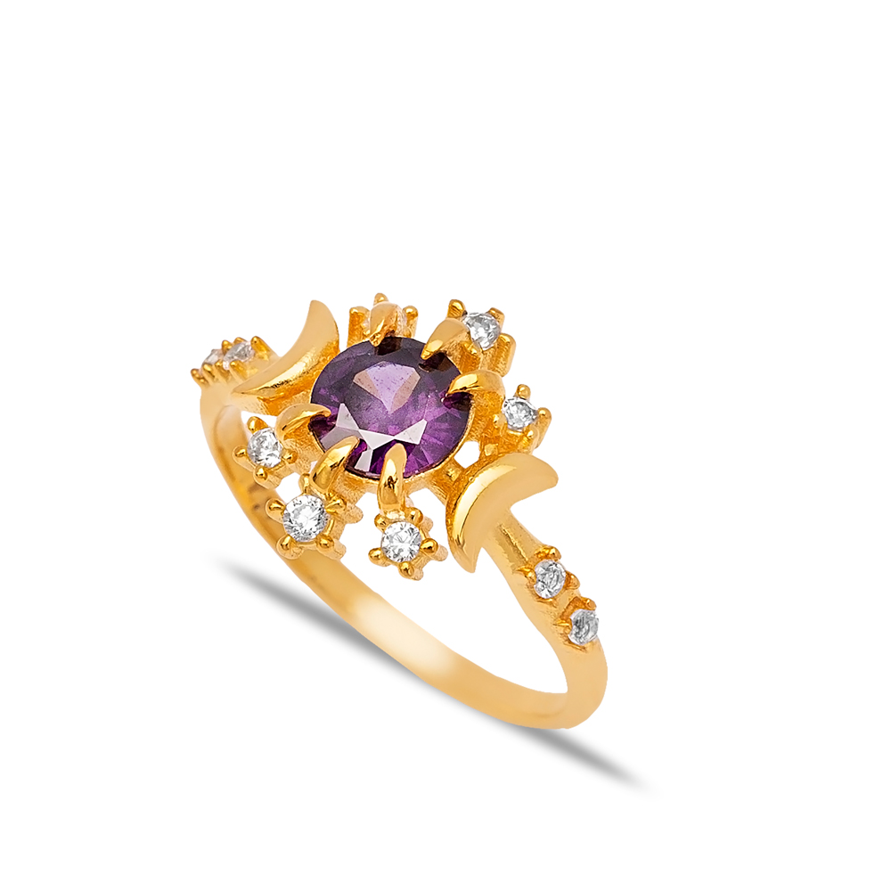 Snowflake Design Amethyst Zircon Stone Cluster Ring Turkish Handmade 925 Sterling Silver Jewelry