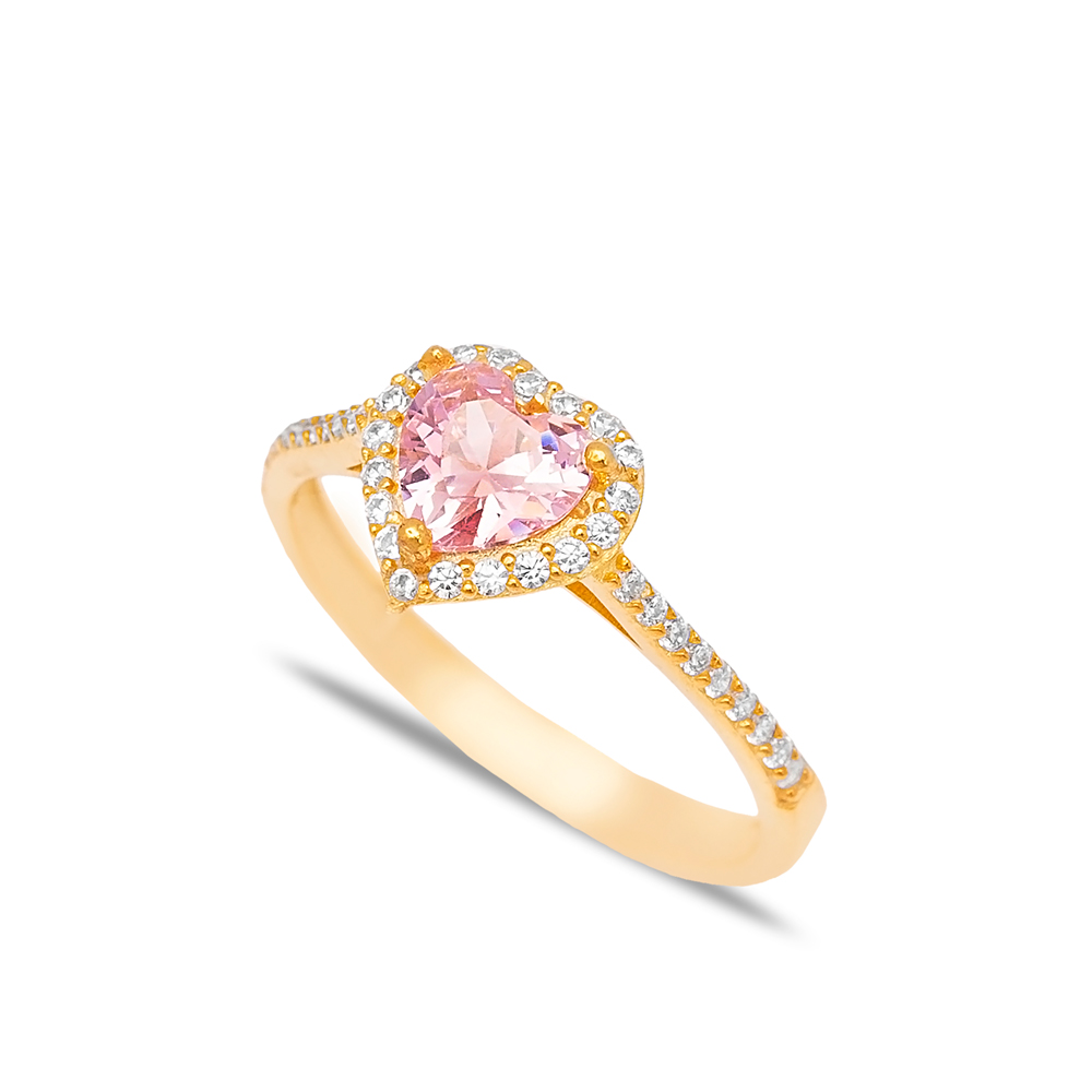 Heart Shape Pink Zircon Stone Cluster Ring Turkish Handmade 925 Sterling Silver Jewelry