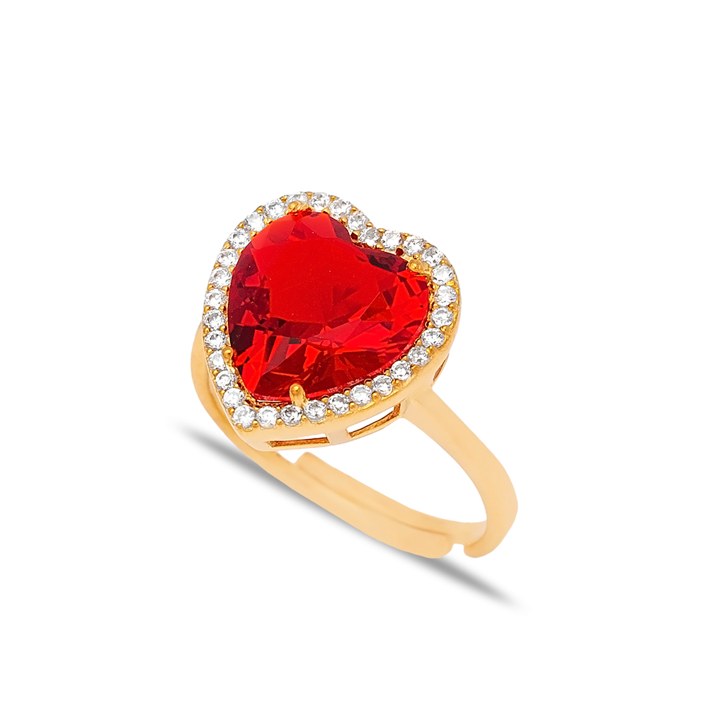 Heart Shape Garnet Zircon Stone Adjustable Ring Turkish Handmade 925 Sterling Silver Jewelry