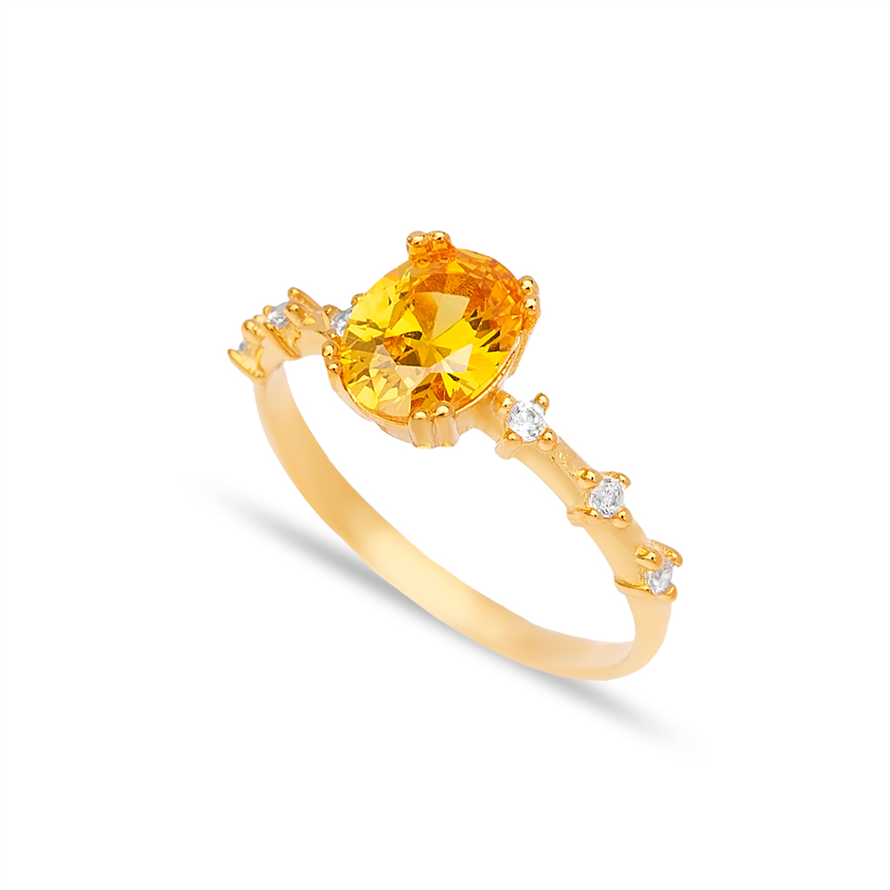 Oval Shape Citrine Zircon Stone Cluster Ring Turkish Handmade 925 Sterling Silver Jewelry