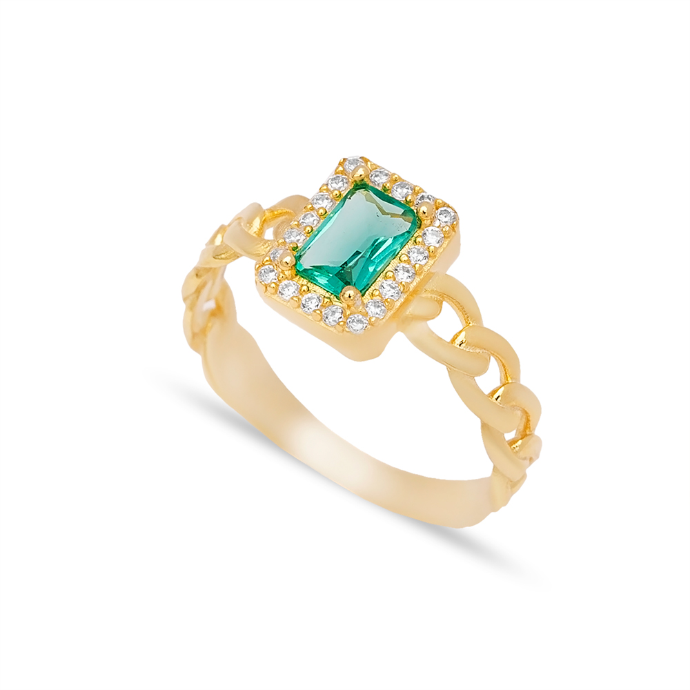 Gourmet Design Rectangle Paraibra Green Zircon Stone Cluster Ring 925 Sterling Silver Jewelry