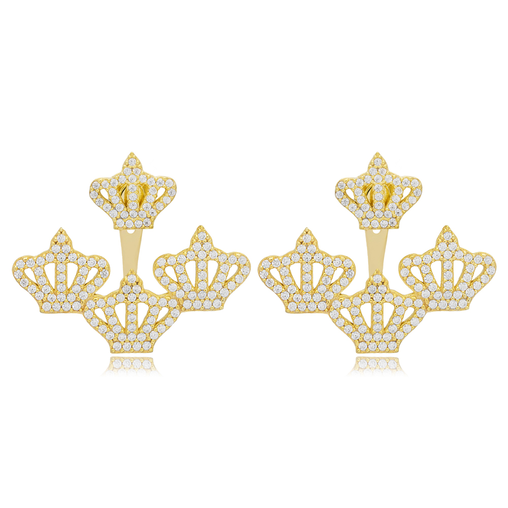 Crown Design Ear Cuff Turkish Handmade Wholesale 925 Sterling Silver Jewelry