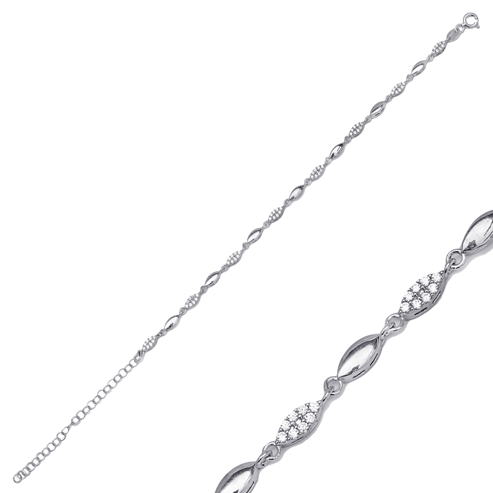 Geometric Round CZ Stone Chain Bracelet 925 Silver Jewelry
