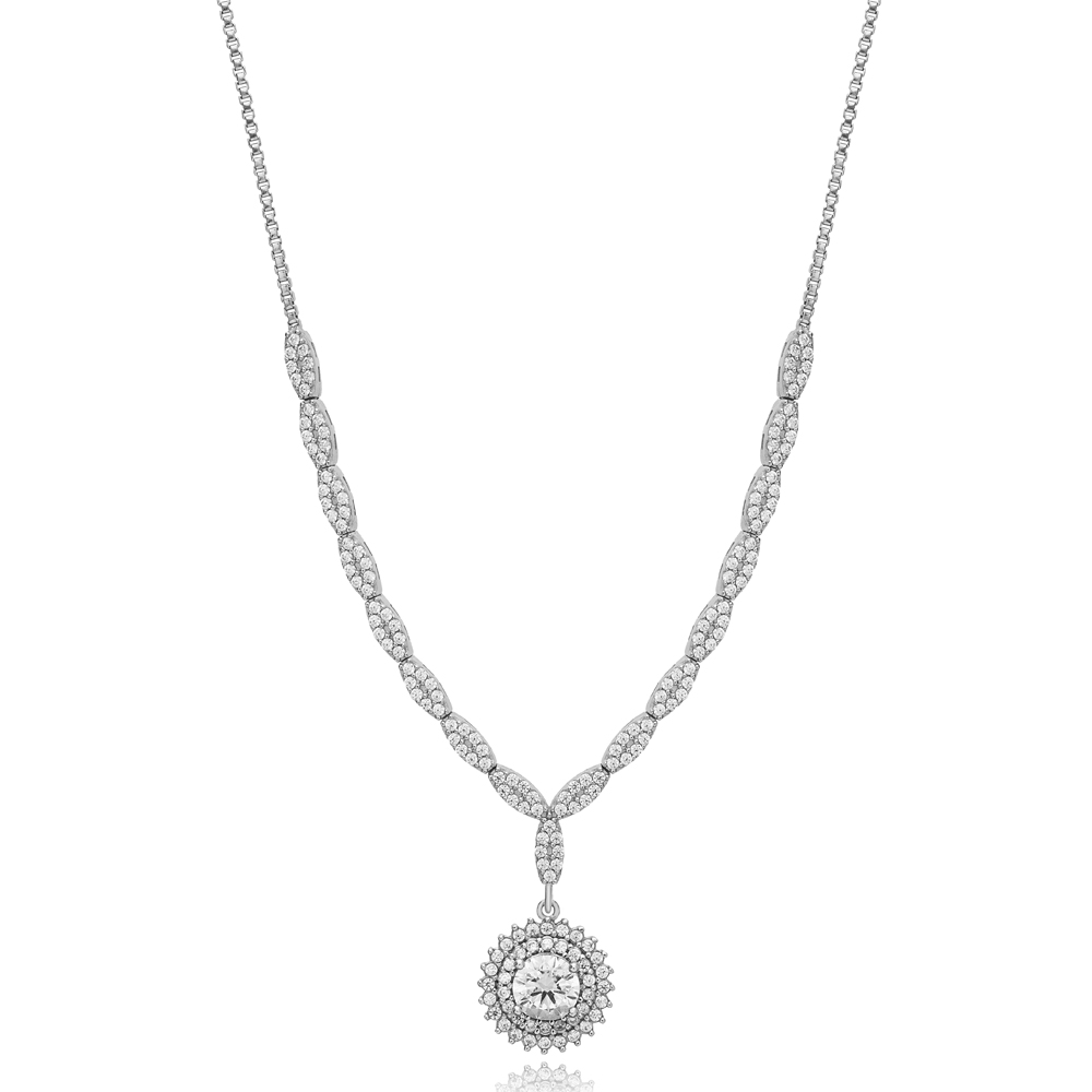 Bright Round Shape Shiny Zircon Stone Charm Necklace For Woman 925 Sterling Silver Jewelry