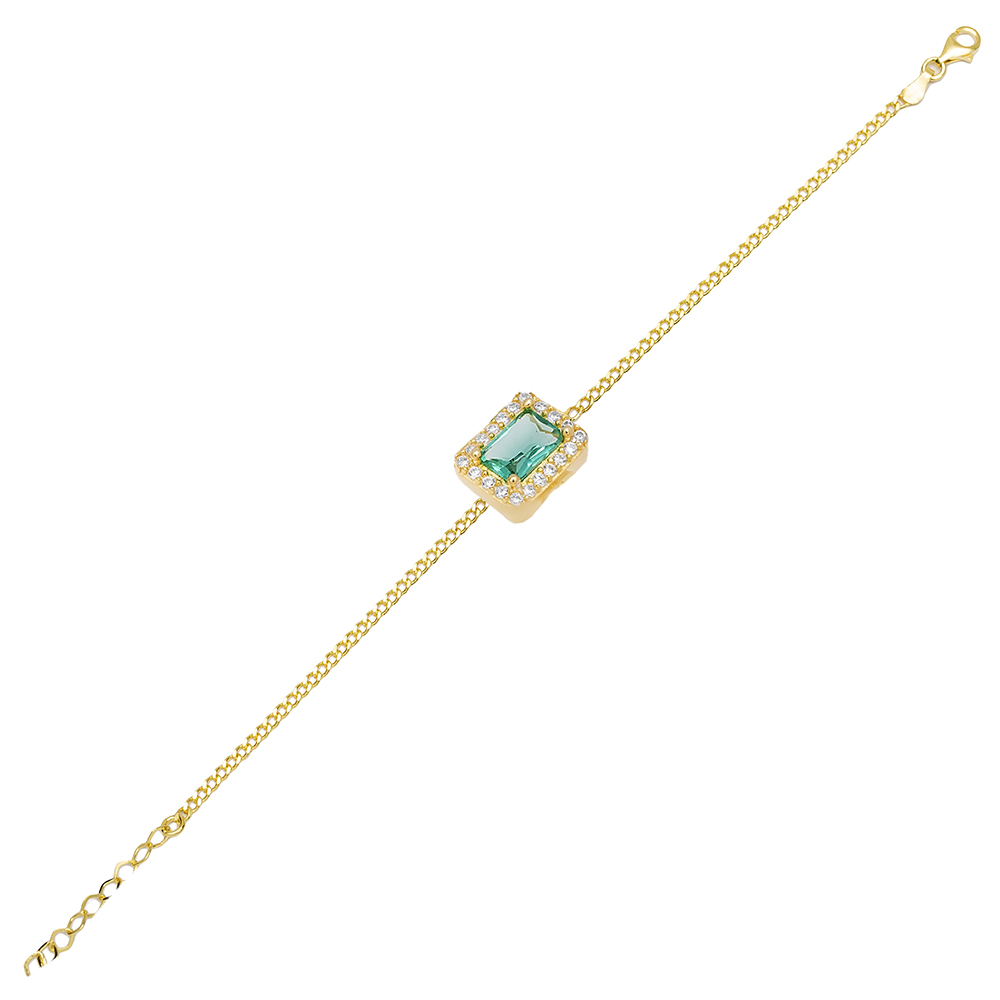 Square Shape Paraiba Green with Zircon Stone Charm Bracelet 925 Sterling Silver Jewelry