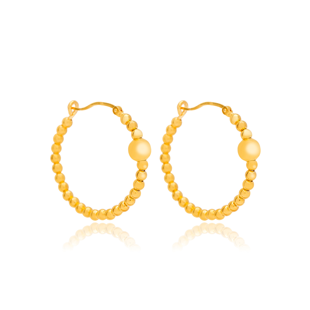 Plain Ball Design 22k Gold Plated Vintage Hollow Earrings Handmade 925 Sterling Silver Jewelry