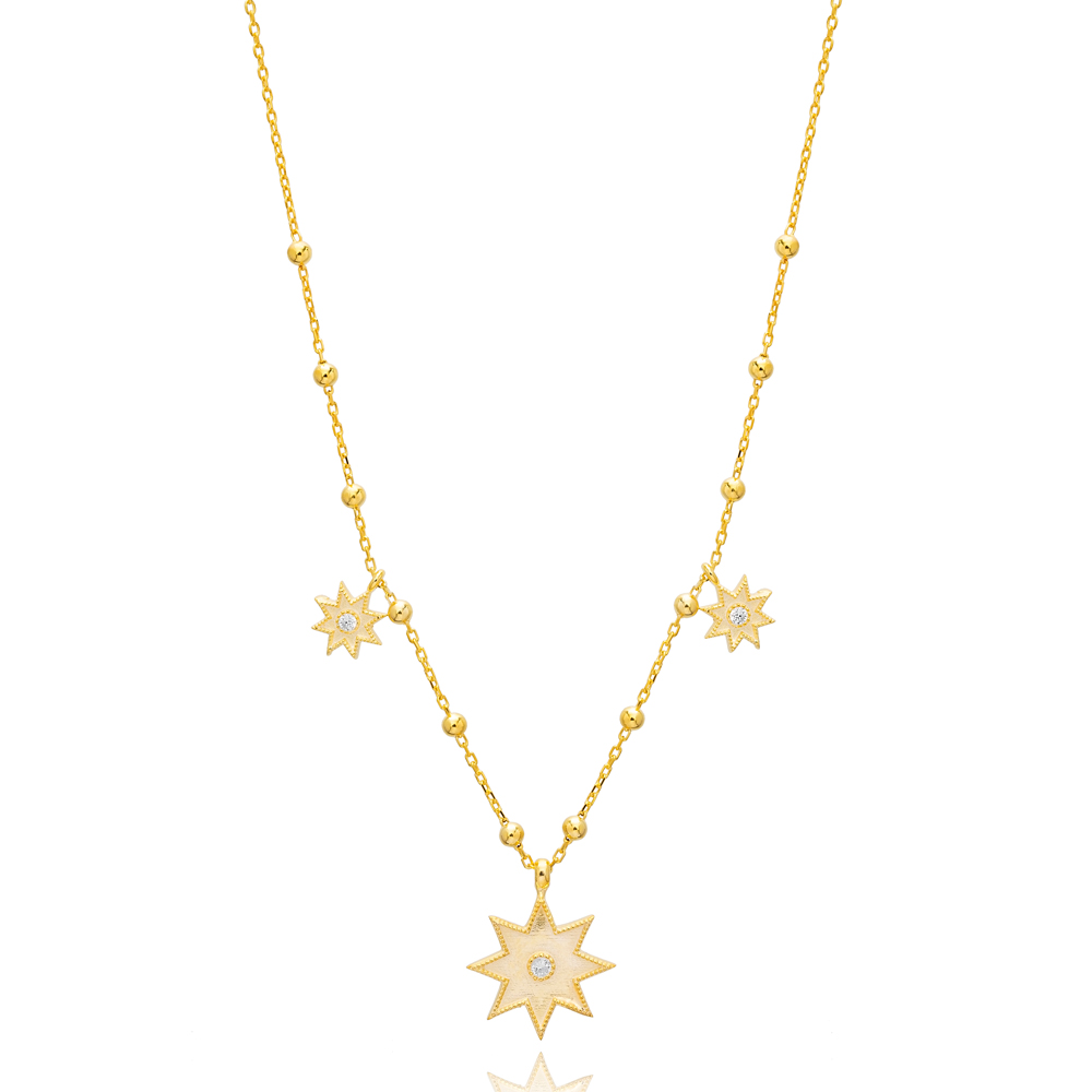 Star Design Charm Ball Design Chain Charm Necklace Turkish Handmade 925 Sterling Silver Jewelry