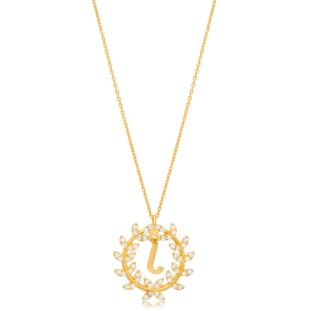 Leaf Design Alphabet J Letter Design Charm Necklace 925 Sterling Silver Jewelry