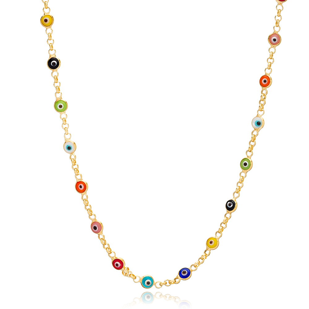 Multi Colorful Beaded Evil Eye Design Woman Necklaces 925 Sterling Silver Jewelry