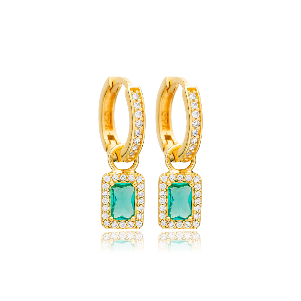 Square Cut Paraiba Green with Zircon Stone Dangle Earrings 925 Sterling Silver Jewelry