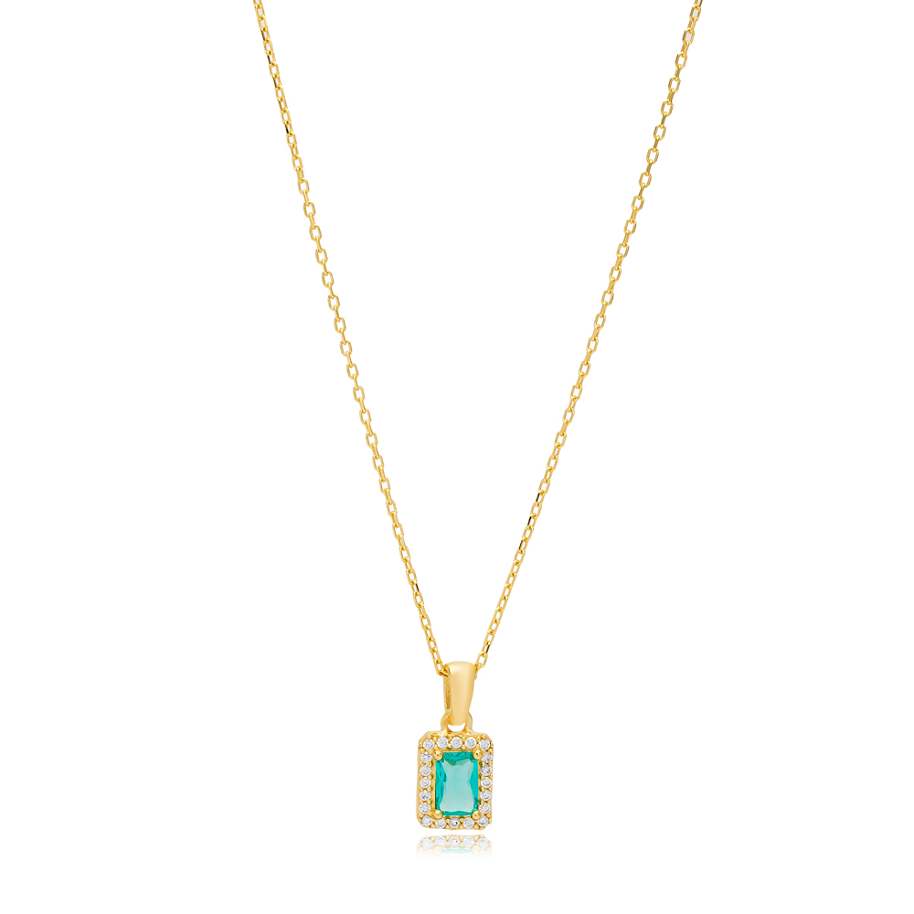 Square Cut Paraiba Green Stone Charm Necklace 925 Sterling Silver Jewelry