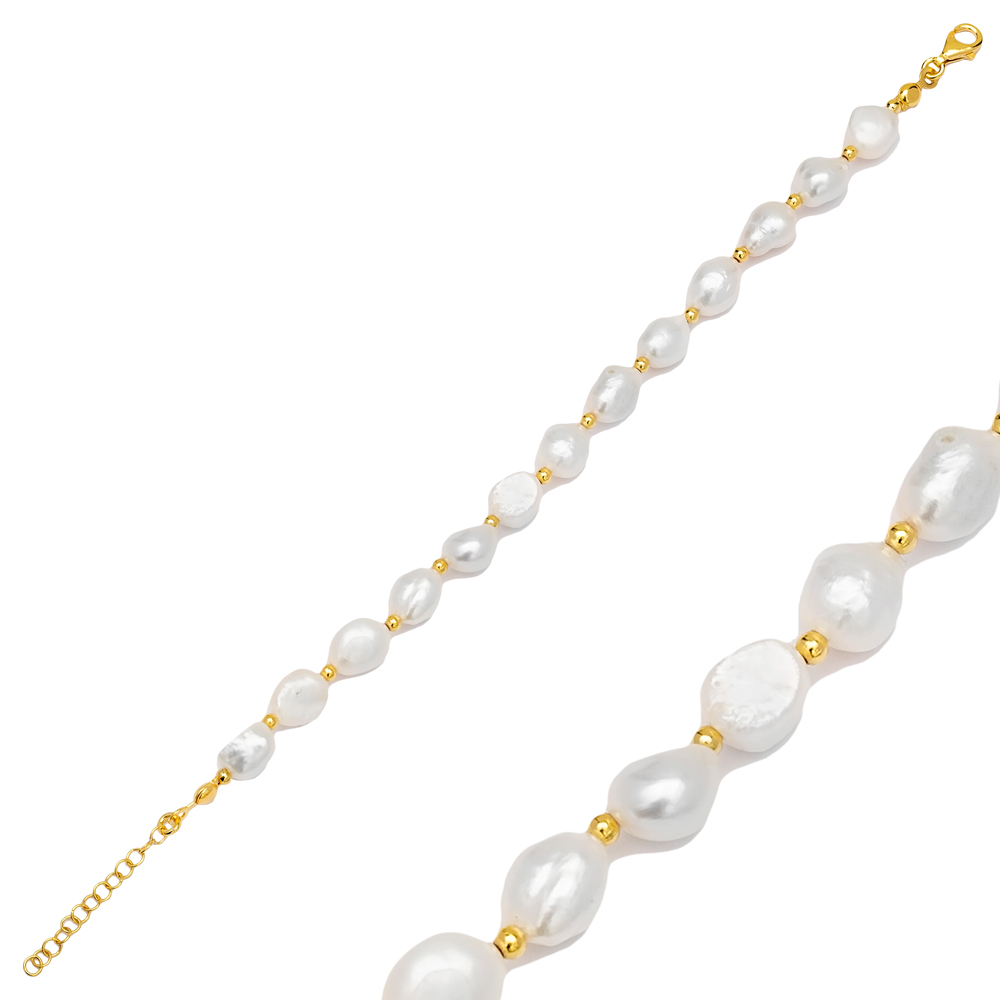 Dainty Pearl with Tiny Balls Charm Bracelet Wholesale Turkish 925 Sterling Silver Jewelry