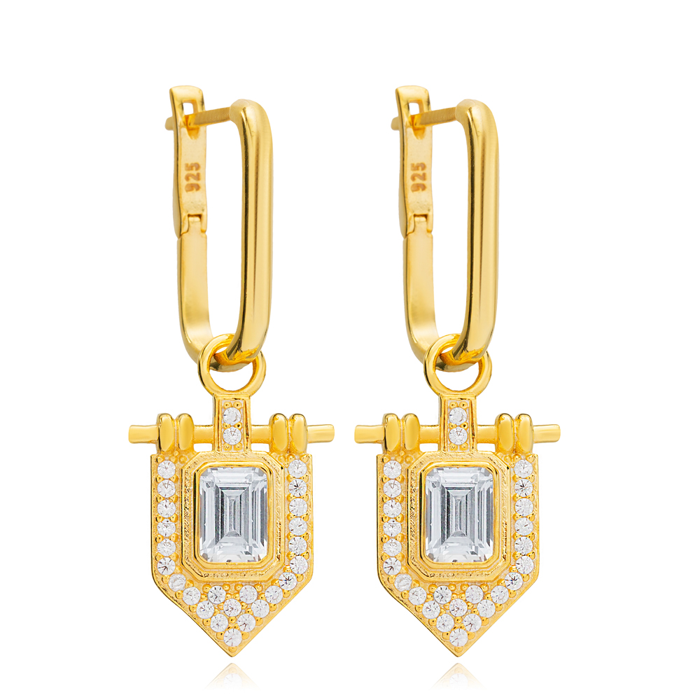 Elagant Design Square Shape Zircon Stone Dangle Earrings 925 Sterling Silver Jewelry