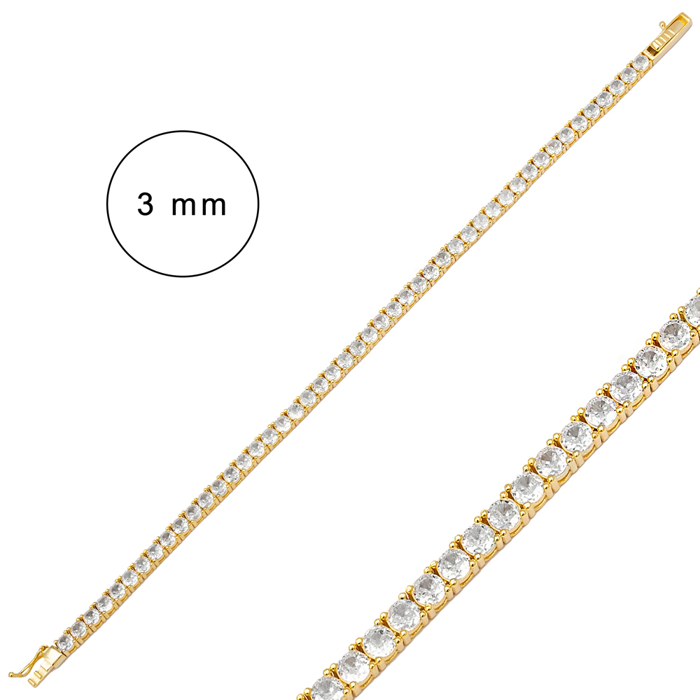 3 mm Round Zircon Stone Dainty Tennis Bracelet Turkish 925 Sterling Silver Jewelry