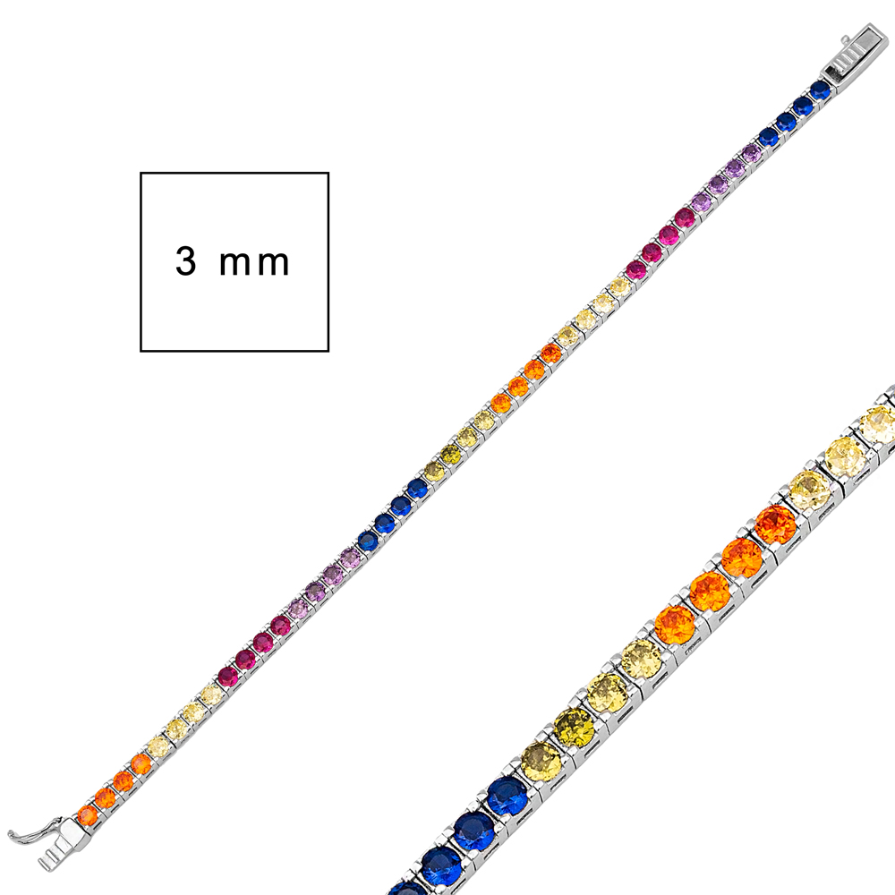 3 mm Square Rainbow Zircon Stone Dainty Tennis Bracelet Turkish 925 Sterling Silver Jewelry