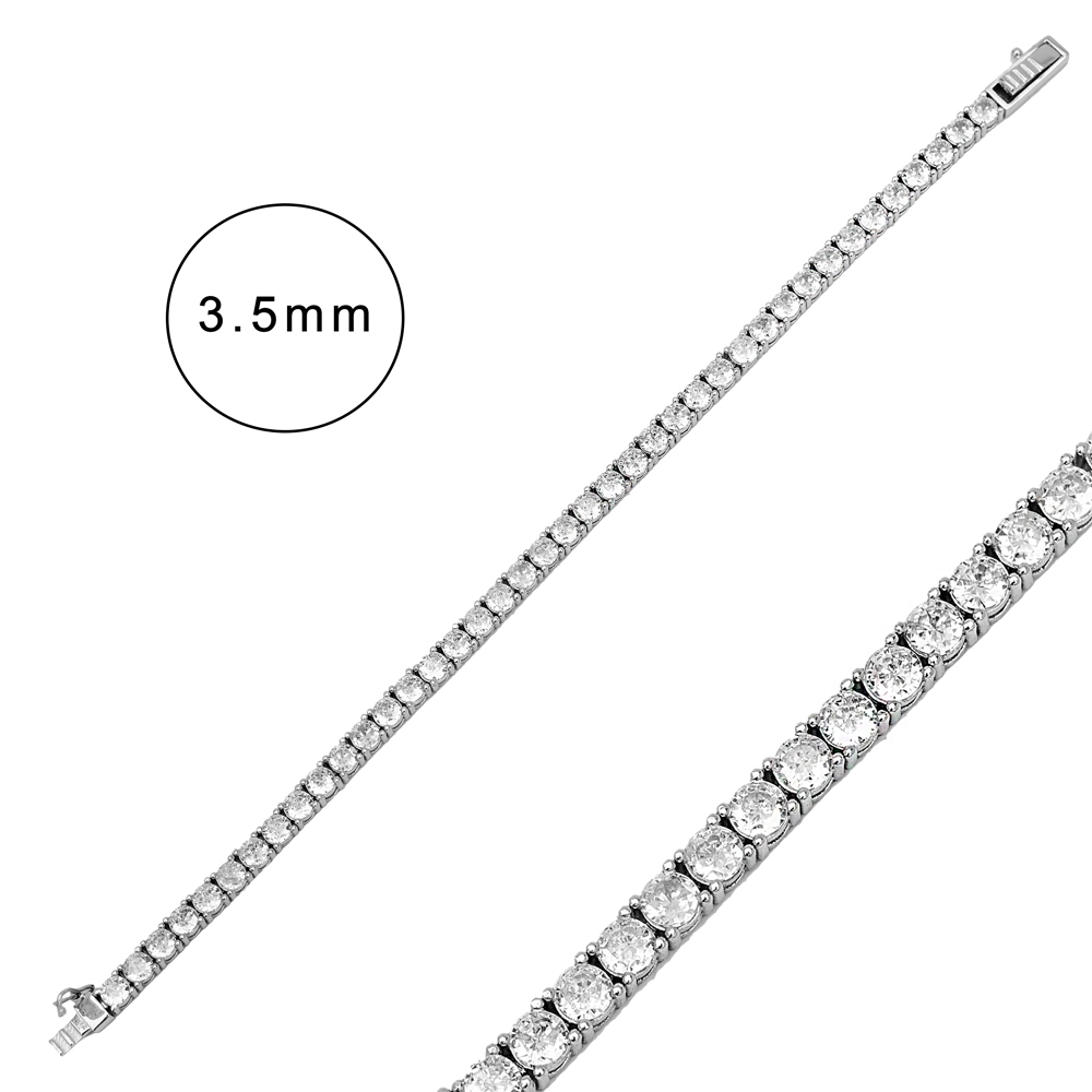 3.5 mm Round Zircon Stone Dainty Tennis Bracelet Turkish 925 Sterling Silver Jewelry