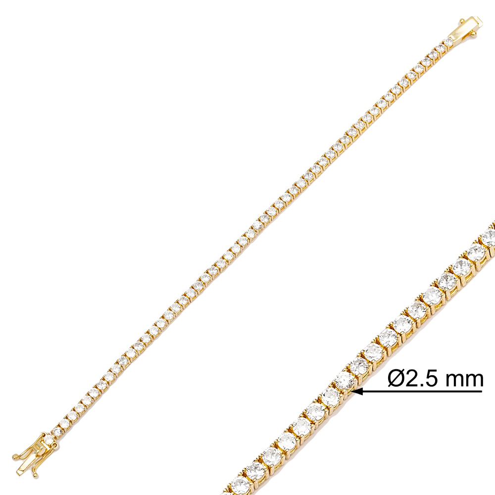 2.5 mm Round Zircon Stone Dainty Tennis Bracelet Turkish 925 Sterling Silver Jewelry