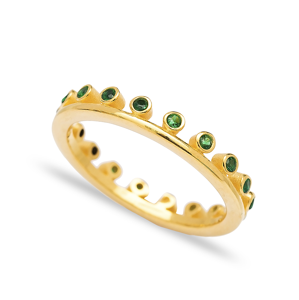 Thin Design Emerald Stone Band Ring Wholesale Turkish 925 Sterling Silver Jewelry