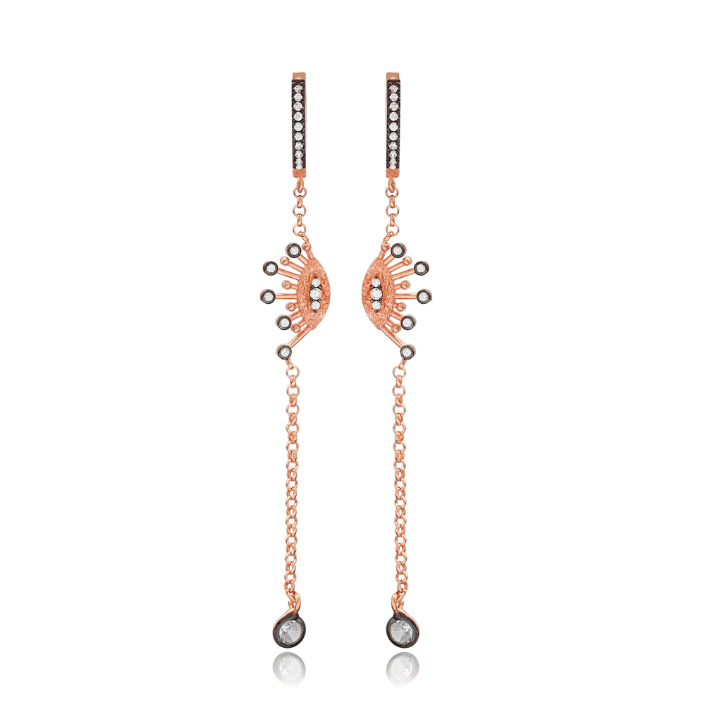 Trendy Zircon Stone Design Long Earrings Wholesale Turkish Handmade 925 Silver Sterling Jewelry
