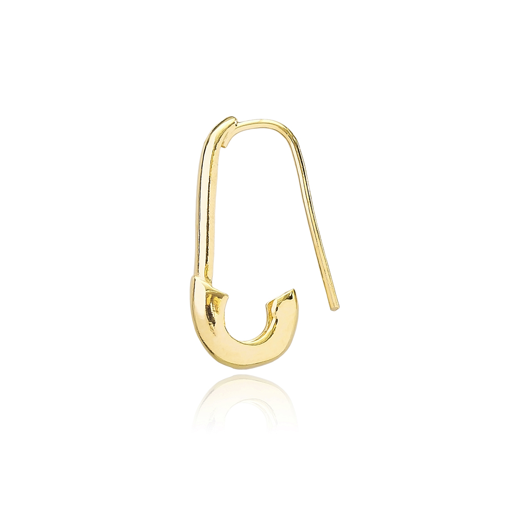 Safety Pin Design Single Earring Turkish Handcrafted Wholesale 925 Silver Sterling Jewelry