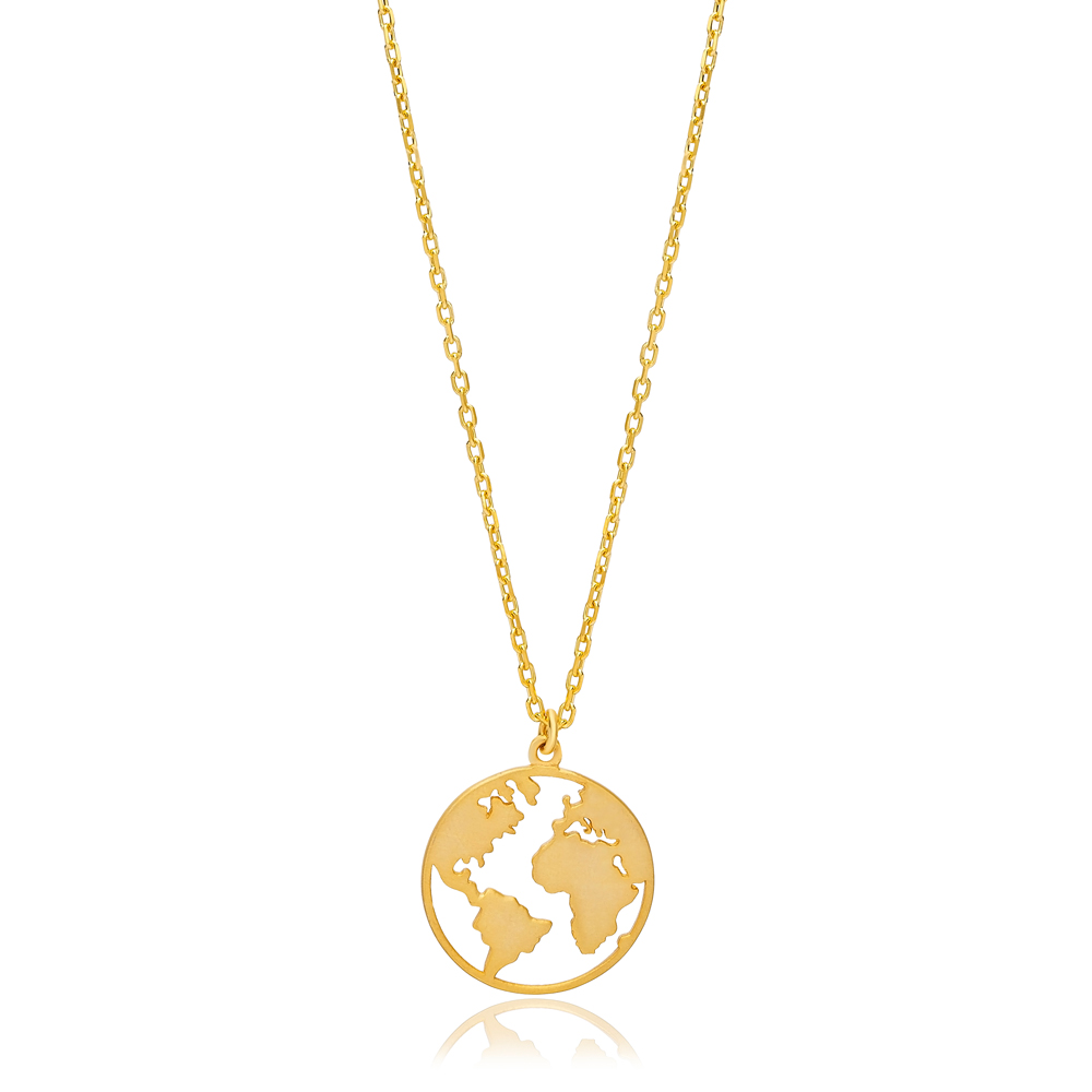 Plain Earth Design Charm Necklace Turkish Handcrafted Wholesale 925 Sterling Silver Jewelry