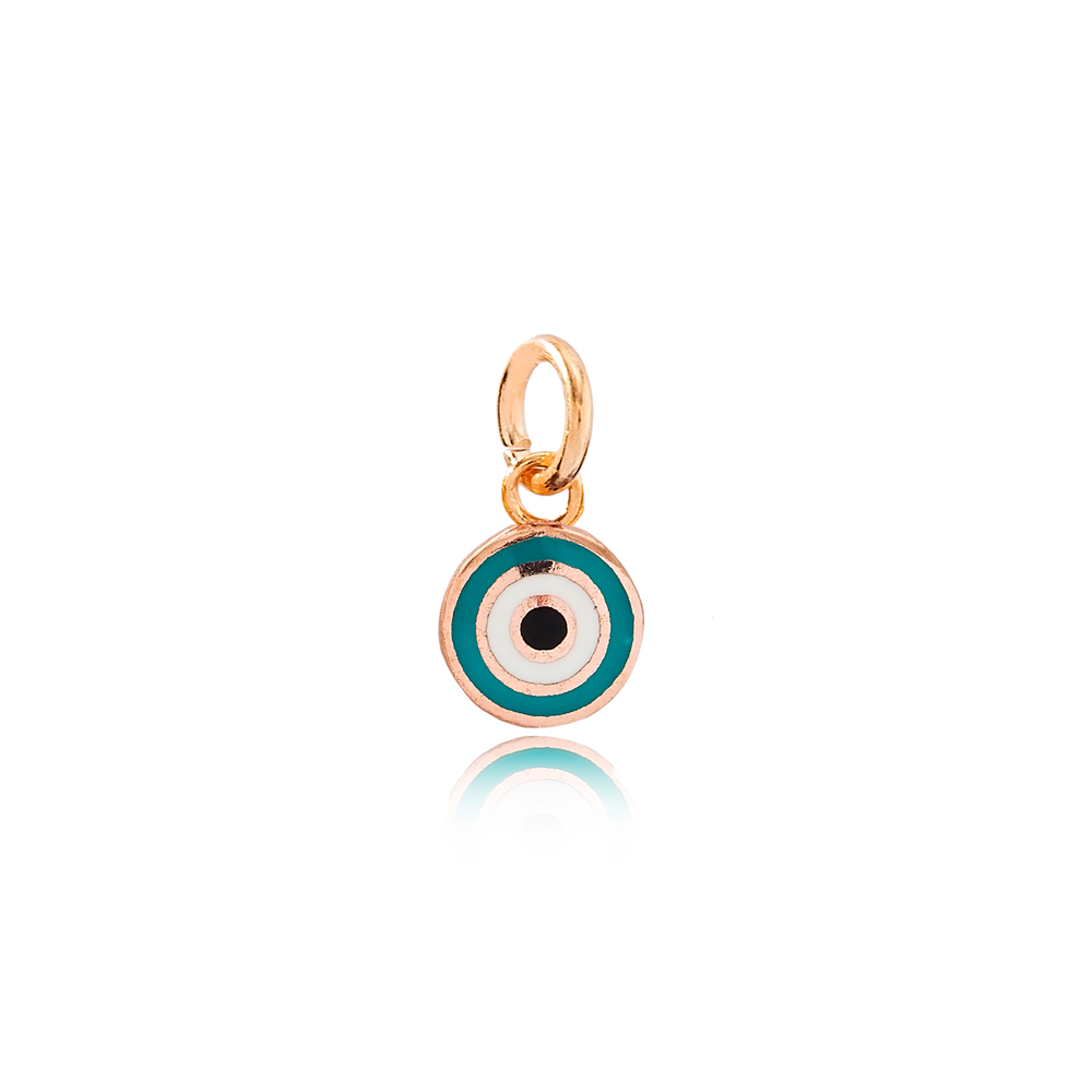 Round Shape Evil Eye Enamel Design Charm Turkish Handmade Wholesale 925 Sterling Silver Jewelry