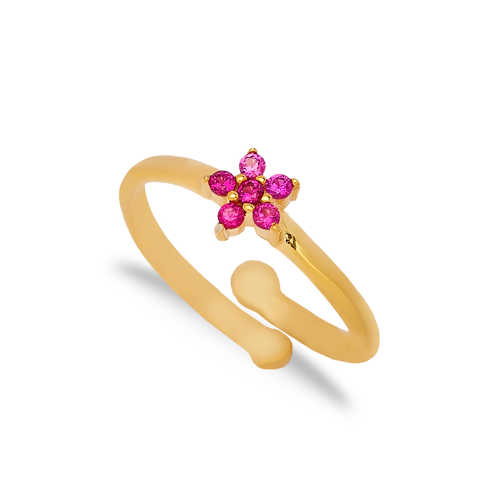Flower Design Ruby Stone Adjustable Ring Turkish Handmade Wholesale 925 Sterling Silver Jewelry