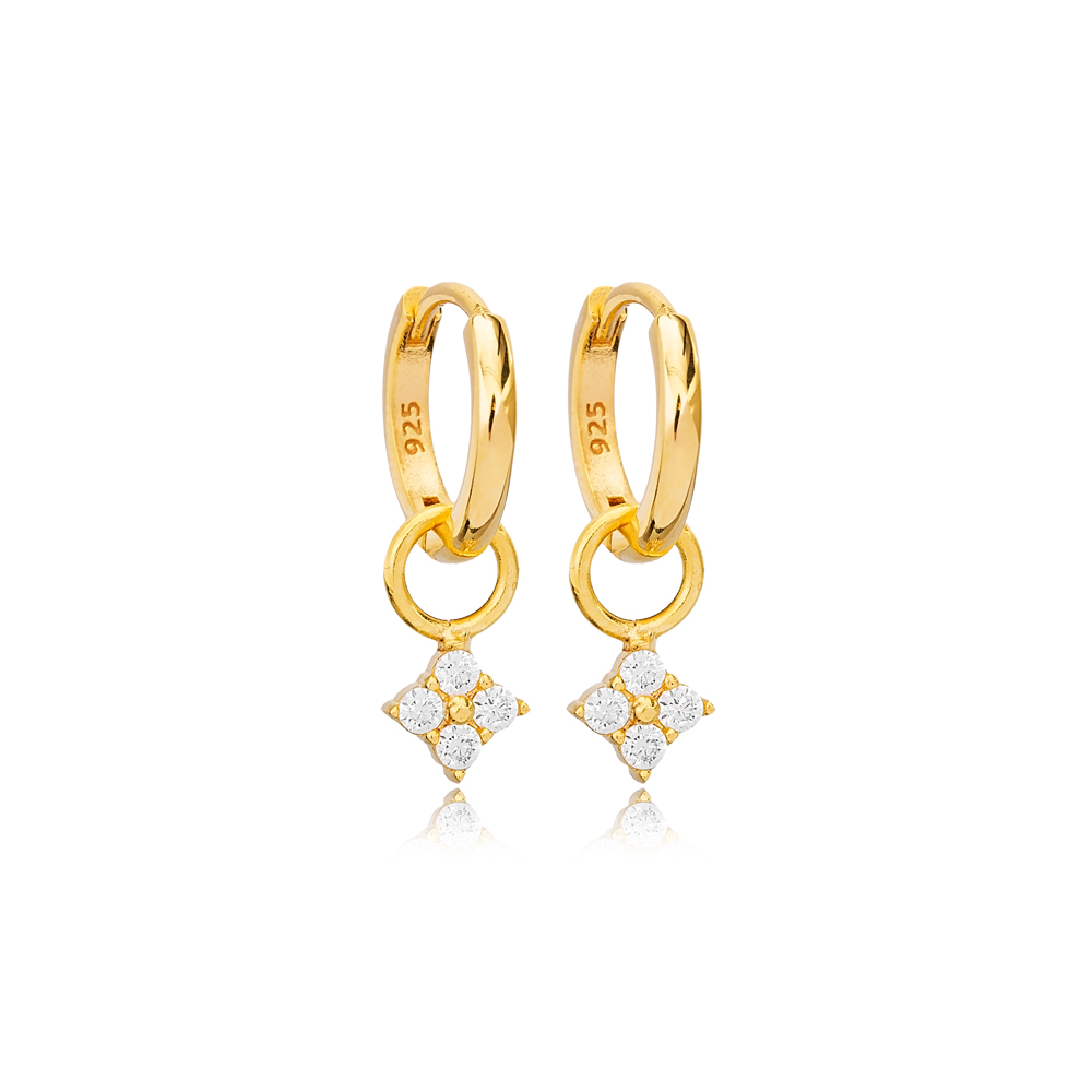 Shiny Zircon Stone Geometric Shape Dangle Earrings Turkish Handmade Wholesale 925 Sterling Silver Jewelry