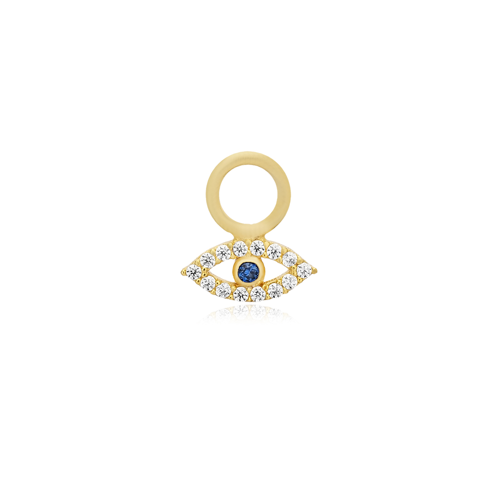 Evil Eye Design Sapphire Zircon Stone Single Earring Charm 925 Sterling Silver Jewelry