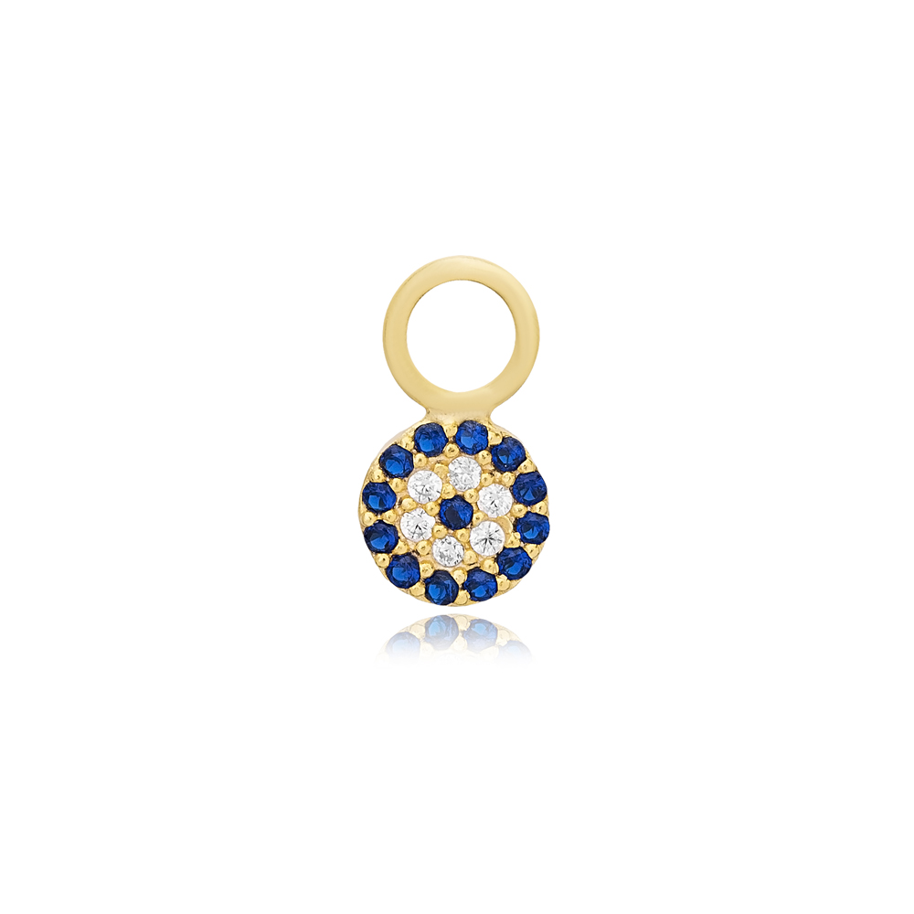 Round Shape Evil Eye Design Sapphire Zircon Stone Single Earring Charm 925 Sterling Silver Jewelry