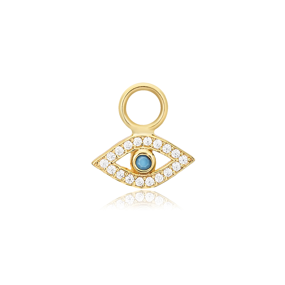 Evil Eye Design Turquoise Zircon Stone Single Earring Charm Turkish Handcrafted Wholesale 925 Sterling Silver Jewelry