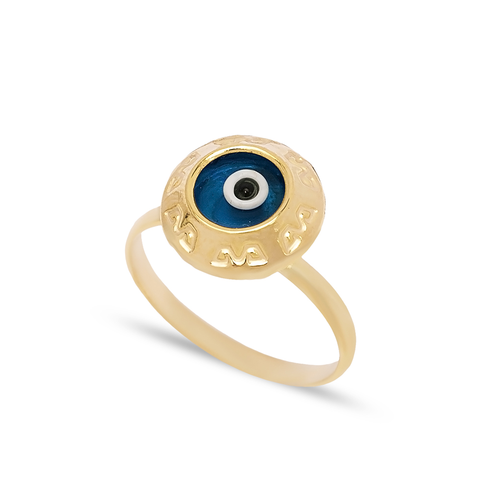 Round Shape Evil Eye Design Woman Ring Turkish Handmade Wholesale 925 Sterling Silver Jewelry