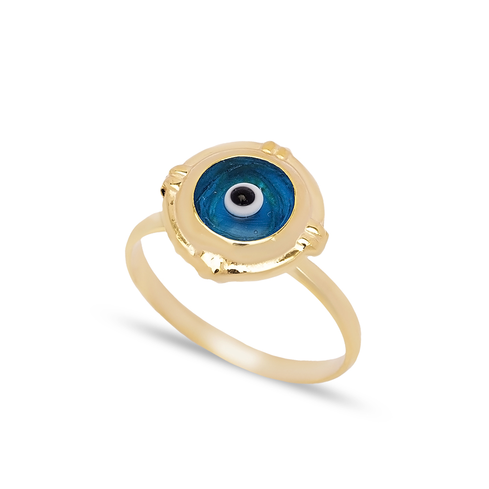 Round Shape Evil Eye Design Woman Ring Turkish Handmade Wholesale 925 Sterling Silver Jewelry