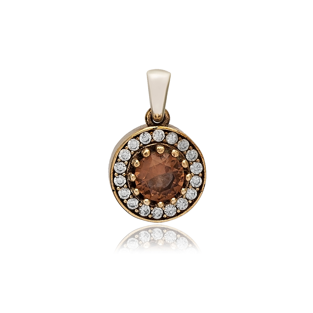 Round Shape Zultanite CZ Stone Authentic Pendant Charm Turkish Handmade Wholesale 925 Sterling Silver Jewelry