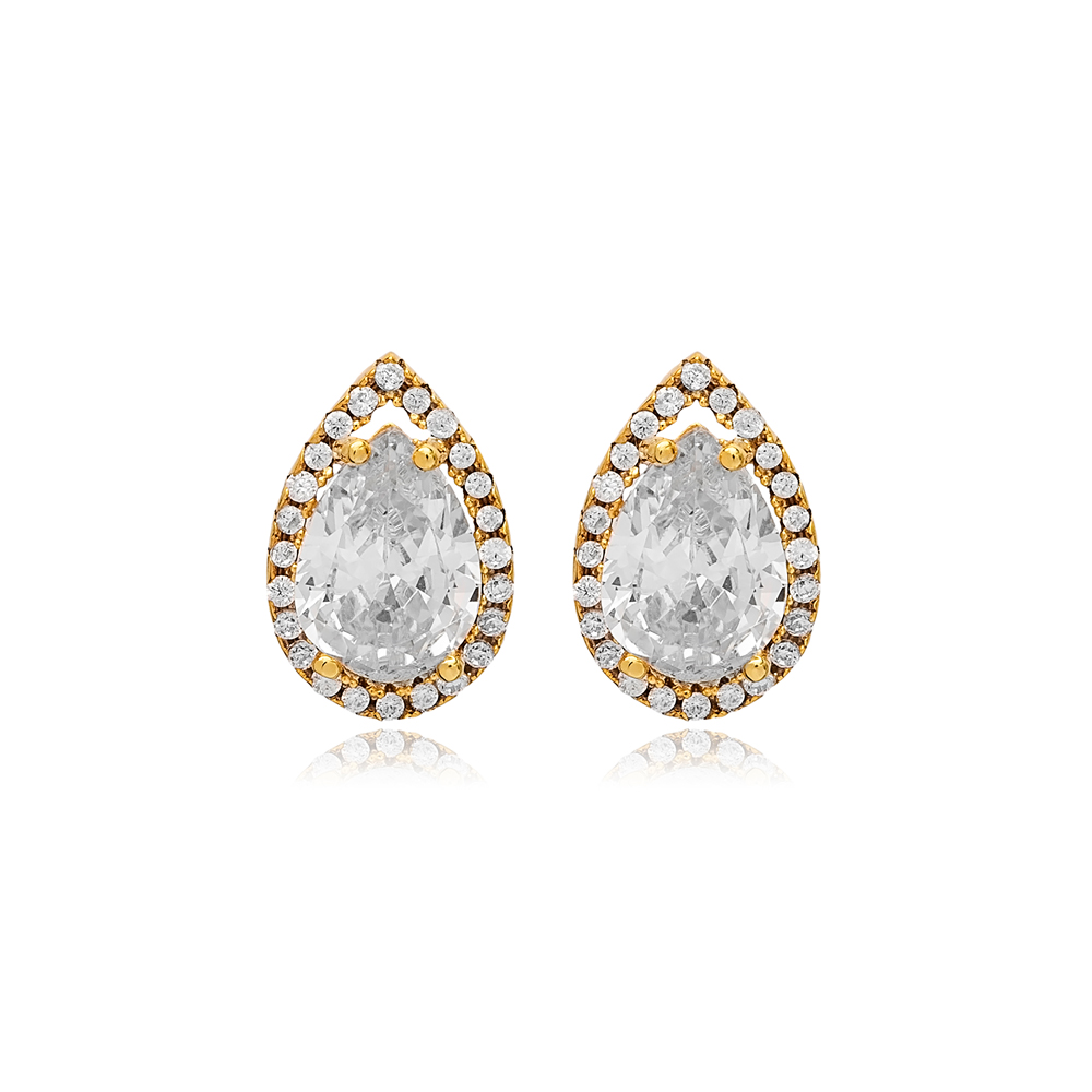 8x12 mm Clear Cubic Zircon Stone Pear Shape Stud Earrings 925 Sterling Wholesale Silver Jewelry