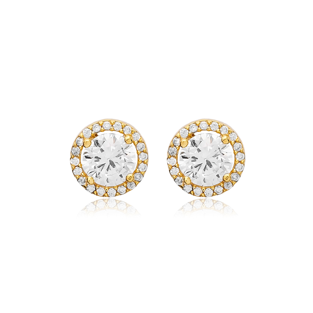 Ø9 mm Clear CZ Stone Round Design Handcrafted Stud Earrings Wholesale 925 Sterling Silver Jewelry