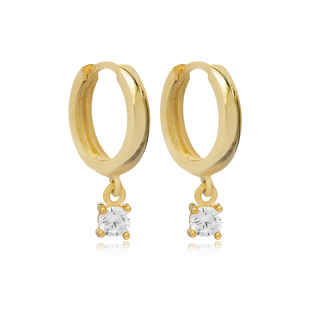 Clear Cubic Zircon Stone Dangle Earring Women Turkish Handcrafted Wholesale 925 Sterling Silver Jewelry