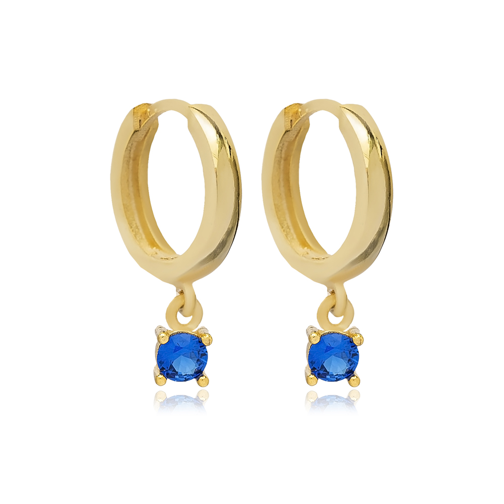 Sapphire CZ Stone Women Dangle Earrings Turkey Handmade 925 Sterling Wholesale Silver Jewelry