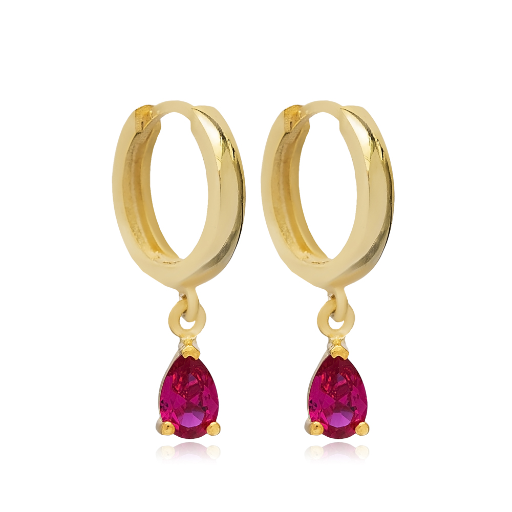 Ruby CZ Stone Pear Shape Drop Design Dangle Earrings Handcrafted 925 Sterling Wholesale Silver Jewelry