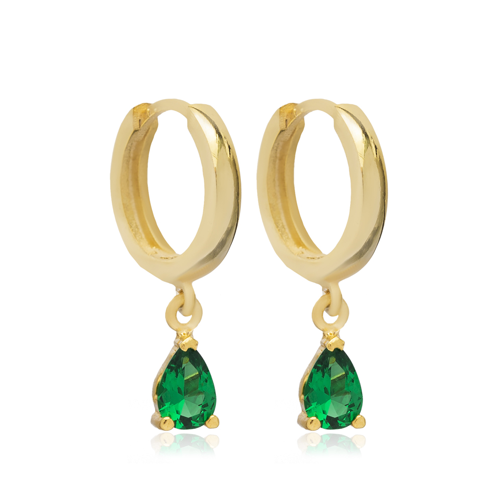 Emerald CZ Stone Dangle Earrings Dainty Turkish Women Handmade 925 Sterling Wholesale Silver Jewelry